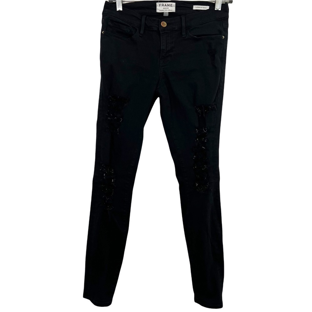 Frame Le Skinny de Jeanne Jeans Film Noir Distressed Destroyed
